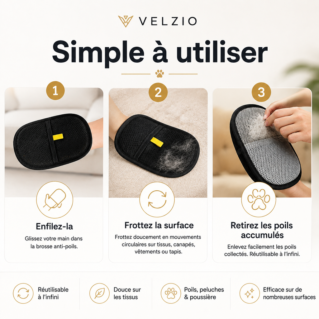 VELZIO FurClean™ Brosse anti-poils réutilisable pour chien & chat