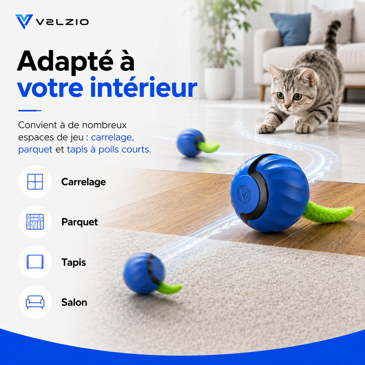 VELZIO Chase™ — Balle interactive pour chat