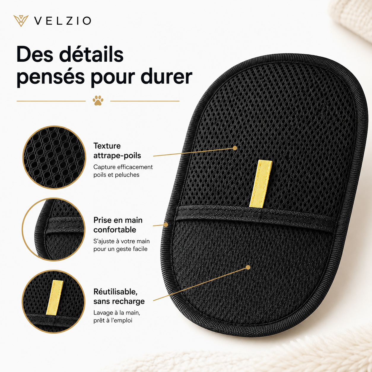VELZIO FurClean™ Brosse anti-poils réutilisable pour chien & chat