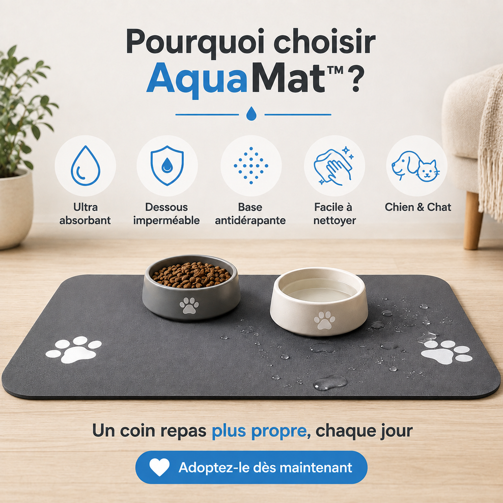 VELZIO AquaMat™ – Tapis Absorbant Antidérapant & Imperméable pour Gamelles Chien et Chat