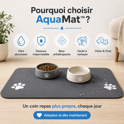 VELZIO AquaMat™ — Tapis absorbant, antidérapant et imperméable pour gamelles de chiens et de chats