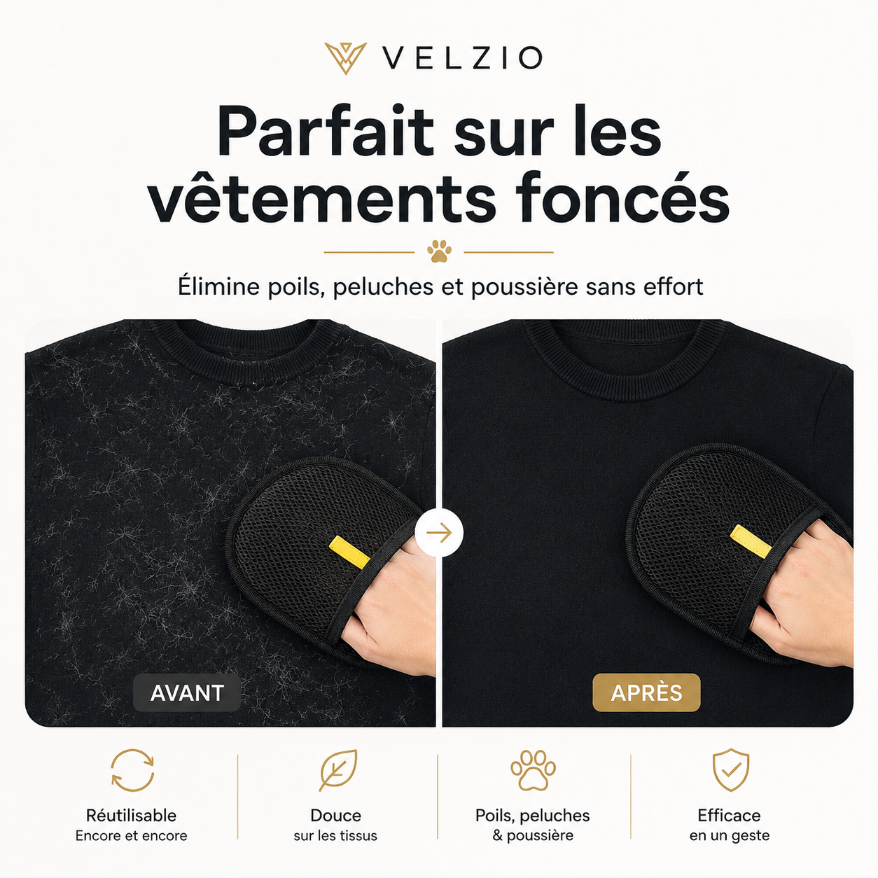 VELZIO FurClean™ Brosse anti-poils réutilisable pour chien & chat